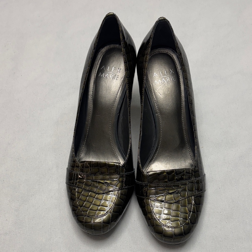 Alex Marie Black Crocodile Pattern Heels Size 8